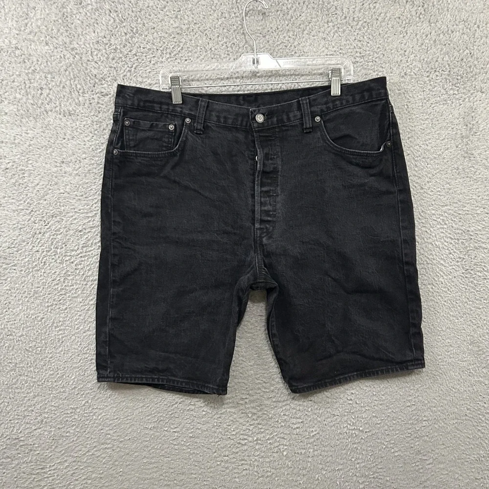Levis Shorts Mens 40 Black Denim 501 Straight Button Fly Dark Wash Stretch Adult